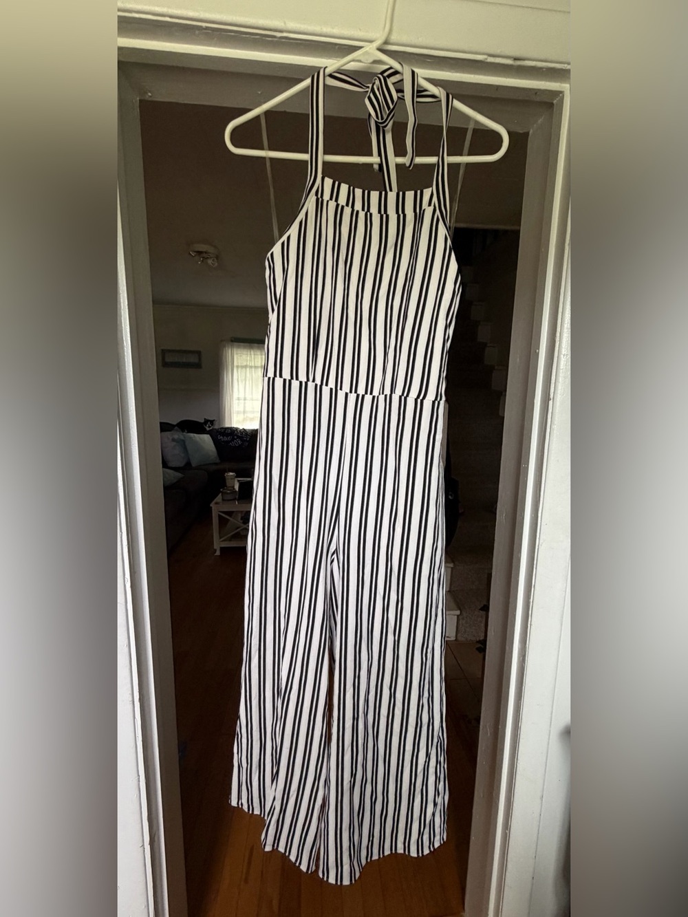 Moa Moa Black & White Vertical Stripe Wide-Leg Jumpsuit
